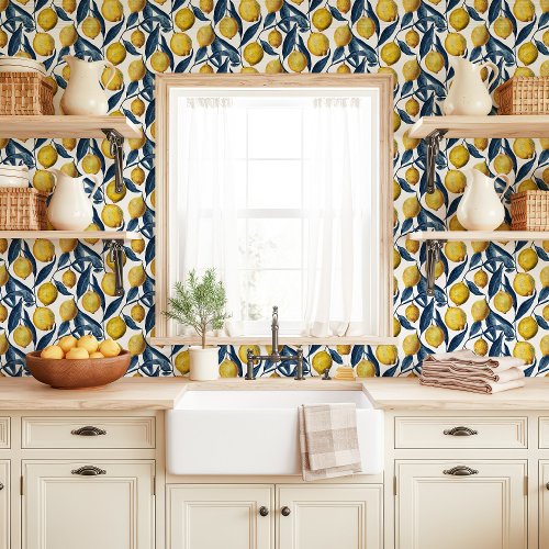 Yellow And Blue Mediterranean Lemons Wallpaper