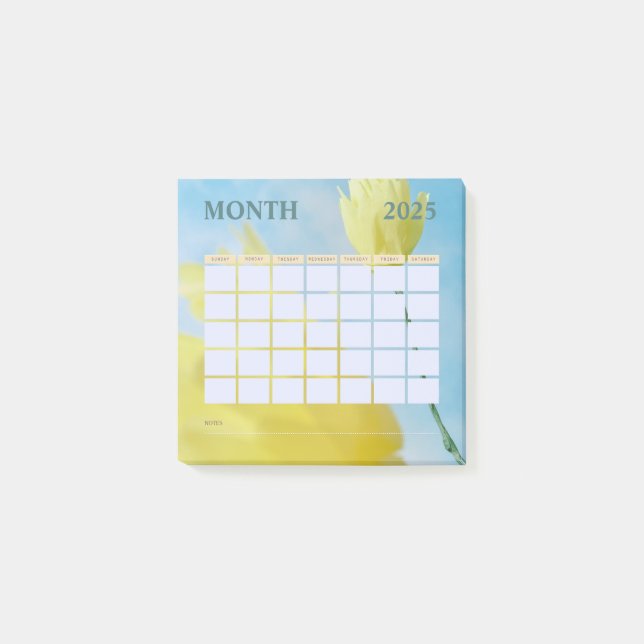 Yellow and Blue  Monthly Planner Calendar 2025 Post-it Notes (Front)