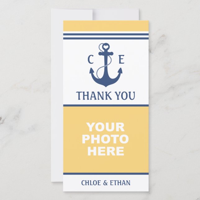 Yellow and Blue Nautical Photo Thank You Card (Front)