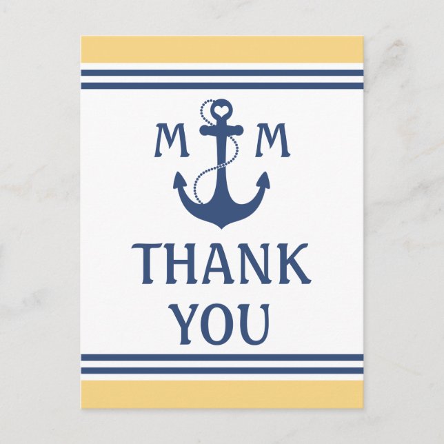 Yellow and Blue Nautical Thank You Postcard (Front)