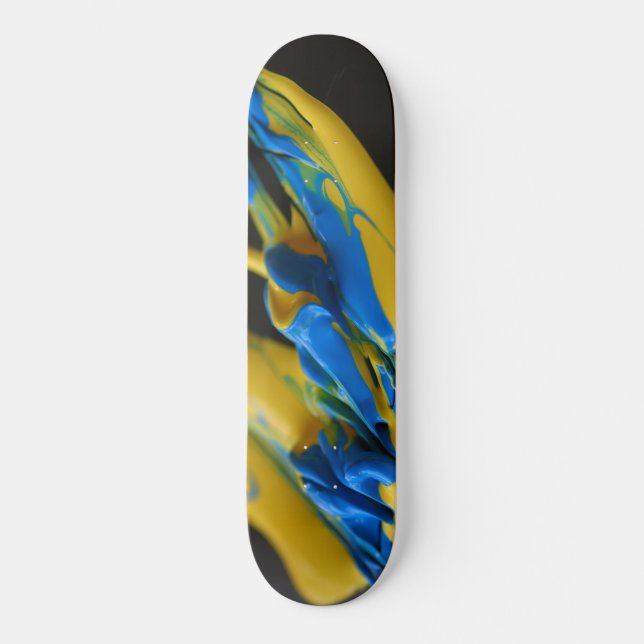 Yellow and blue paint on black skateboard (Front)