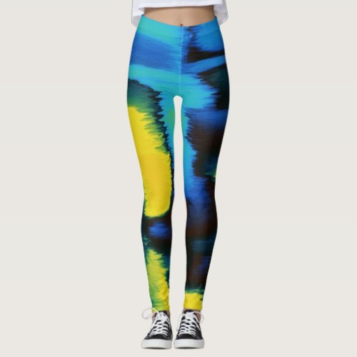 Yellow and Blue Paint Splatter Leggings