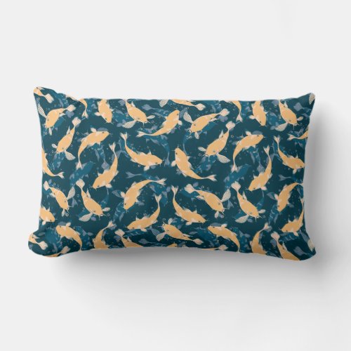 Yellow and Blue Pattern _ Koi Fish Lumbar Pillow