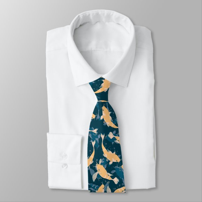 Yellow and Blue Pattern - Koi Fish Neck Tie (Tied)