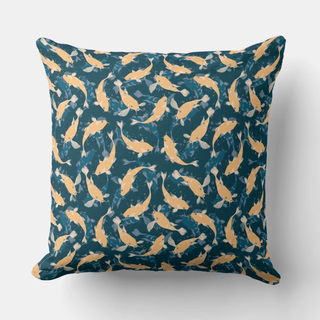 Yellow and Blue Pattern - Koi Fish Throw Pillow (Front)