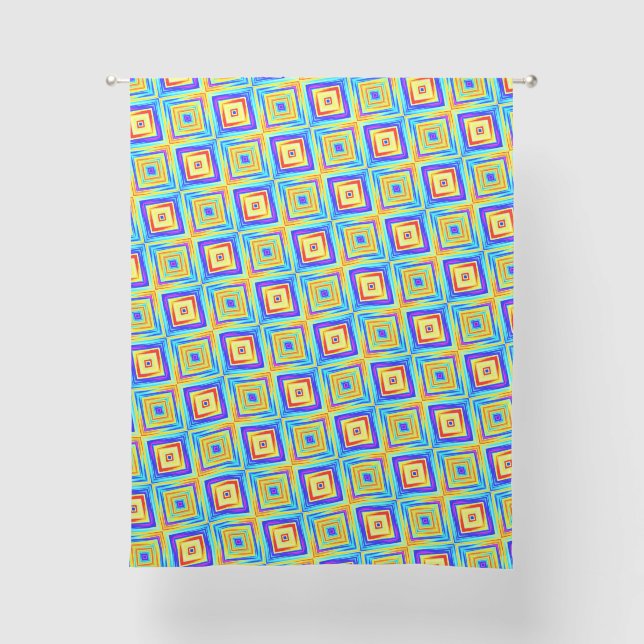 Yellow and Blue Pattern Sheer Curtains (Front)