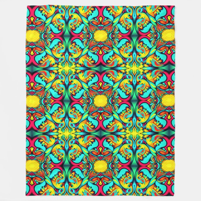 Yellow and Blue Patterned Fleece Blanket (Front)