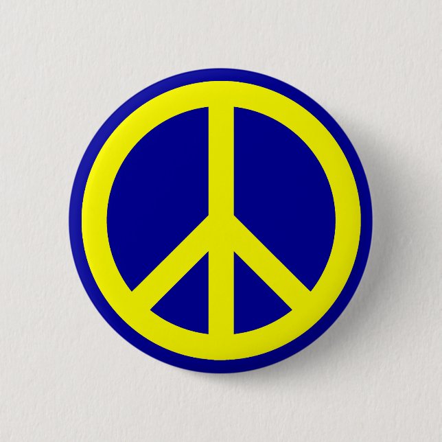Yellow and Blue Peace Symbol Pinback Button (Front)