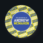 Yellow and Blue Personalized Graduation Paper Plates<br><div class="desc">Blue and Yellow Personalized Graduation Paper Plates - Repeating Background Collection

Personalized with your graduates name & year!</div>