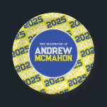 Yellow and Blue Personalized Graduation Paper Plates<br><div class="desc">Blue and Yellow Personalized Graduation Paper Plates - Repeating Background Collection

Personalized with your graduates name & year!</div>