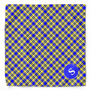 Yellow and Blue Plaid with Monogram Dog Bandana