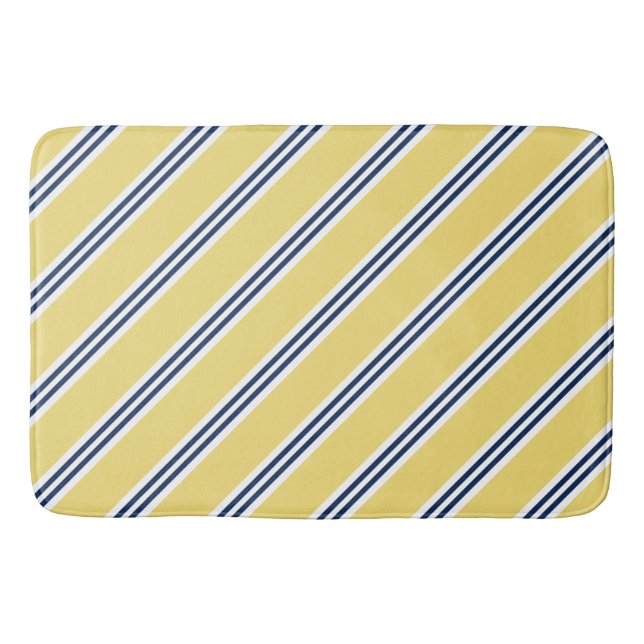 Yellow and Blue Preppy Stripes Pattern Bath Mat (Front)