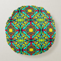 Yellow and Blue Round Pillow