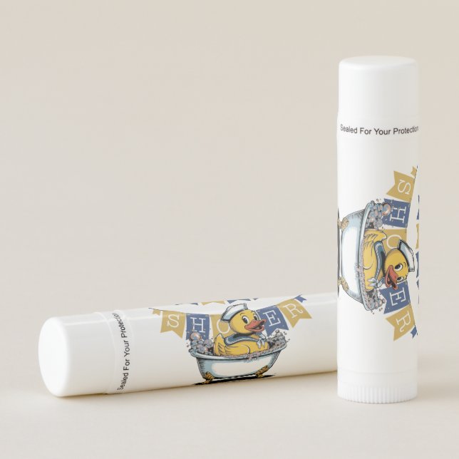 Yellow and Blue Rubber Duck Boy Baby Shower Lip Balm (Front)