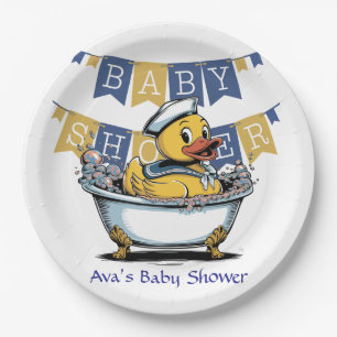 Yellow and Blue Rubber Duck Boy Baby Shower Paper Plates