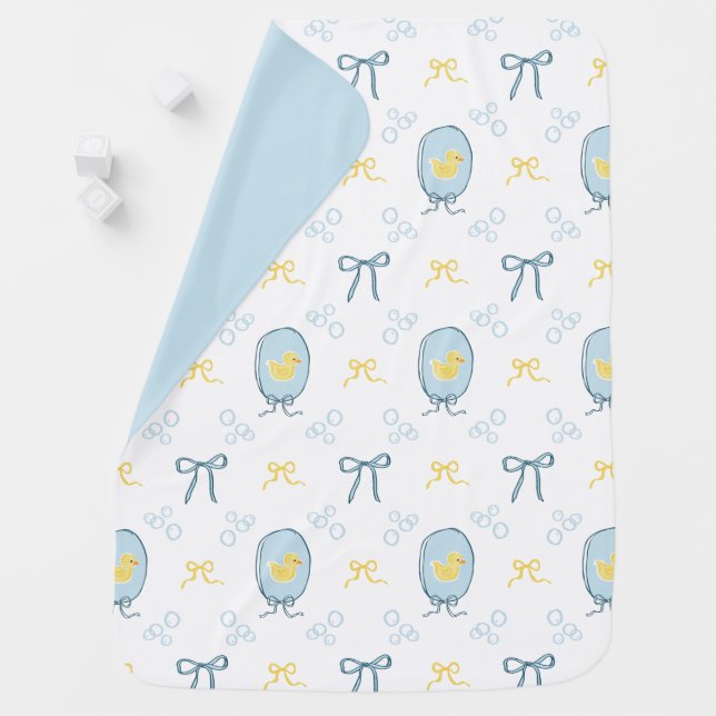 Yellow and Blue Rubber Ducky Ribbon Bows Baby Blanket (In Situ)