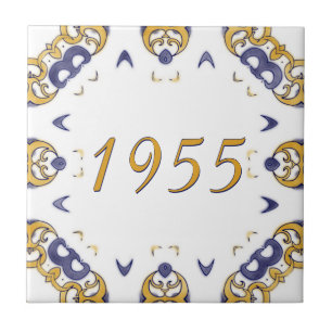 Yellow and Blue Small House Number Ceramic Tile