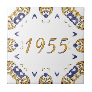 Yellow and Blue Small House Number Ceramic Tile