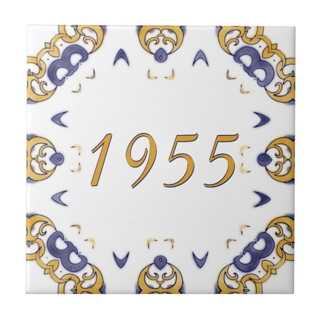 Yellow and Blue Small House Number Ceramic Tile (Front)