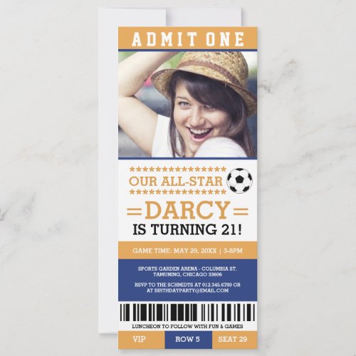 Yellow and Blue Soccer Ticket Birthday Invites