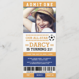 Yellow and Blue Soccer Ticket Birthday Invites