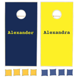 Yellow and Blue solid color w/ names Cornhole Set