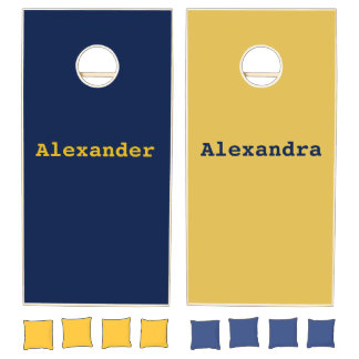 Yellow and Blue solid color w/ names Cornhole Set