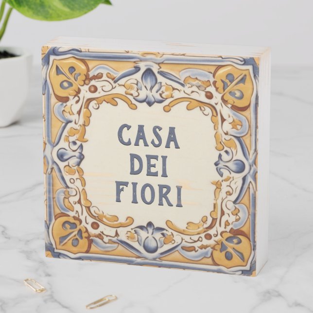 Yellow and Blue Spanish Design House Name Sign (In Situ Horizontal)