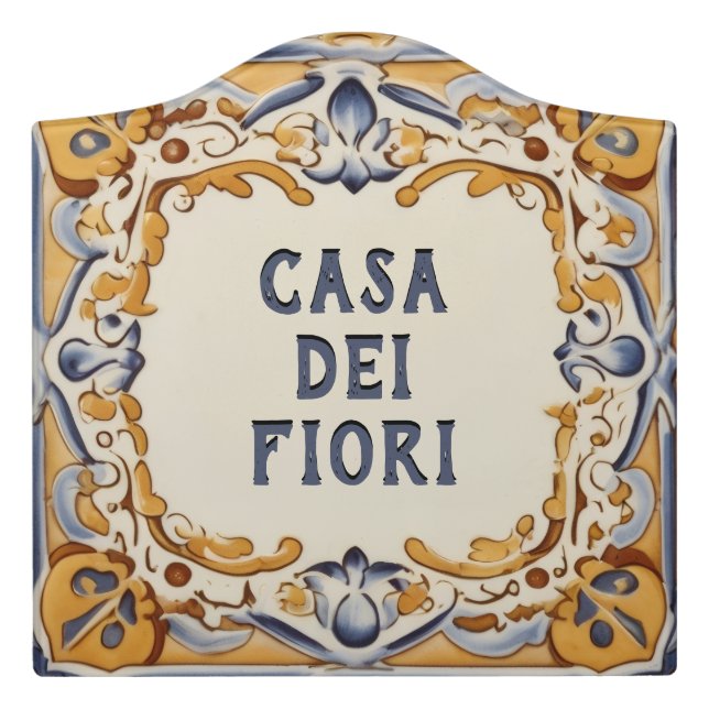 Yellow and Blue Spanish Design House Name Sign (Large Crest Front)
