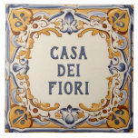 Yellow and Blue Spanish Design House Name Sign Ceramic Tile<br><div class="desc">"custom house name plate",  "personalized house name plaque",  "personal customized text sign",  "spanish design ceramic tile",  "mexican latino hispanic style",  "portuguese italian traditional folk art",  "mustard yellow gold navy blue",  "dei de cream off white",  "ornate villa casa del della",  "decorative antique vintage mediterranean"</div>