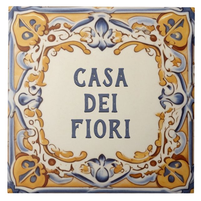 Yellow and Blue Spanish Design House Name Sign Ceramic Tile (Front)