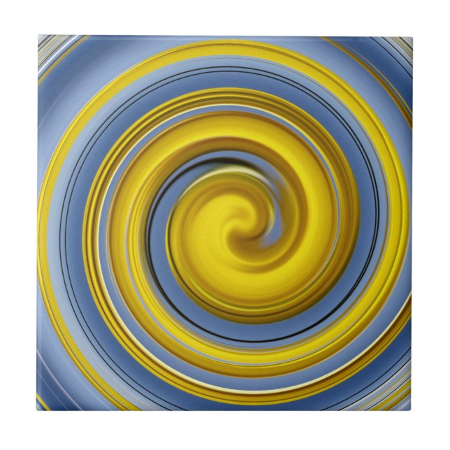 Yellow and blue spiral ceramic tile (Front)