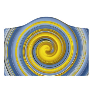 Yellow and blue spiral door sign