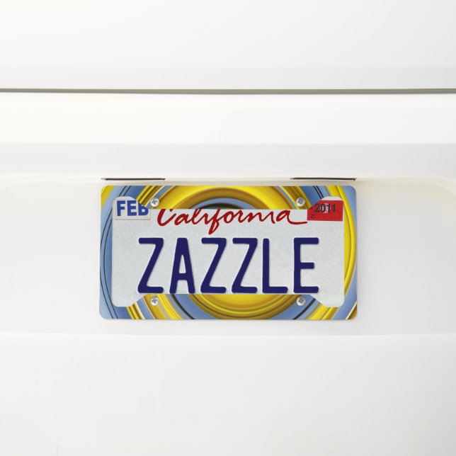 Yellow and blue spiral license plate frame (On Car)