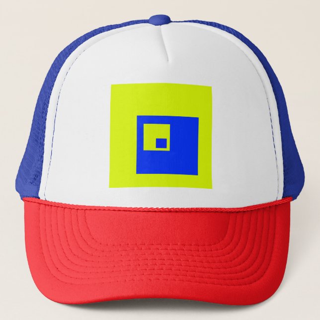 Yellow and blue squares trucker hat (Front)