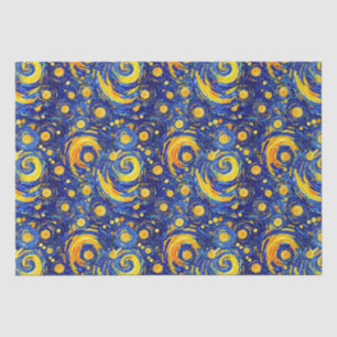 Yellow and Blue Starry Night Mosaic Glass Pattern Tissue Paper