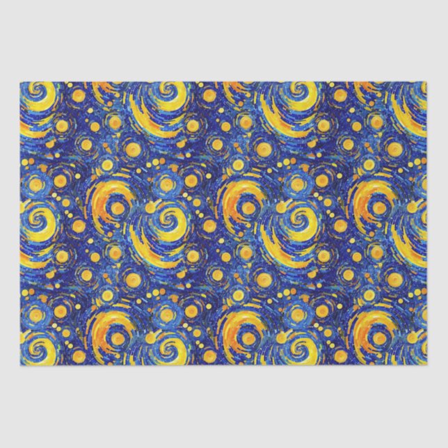 Yellow and Blue Starry Night Mosaic Glass Pattern Tissue Paper (Front)