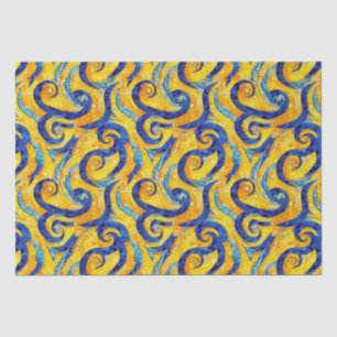 Yellow and Blue Starry Night Mosaic Glass Pattern Tissue Paper