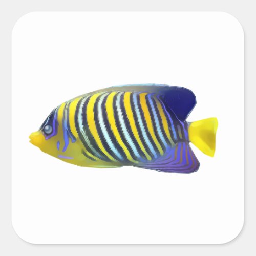 Yellow and Blue Stripe Tropical Fish Square Sticker