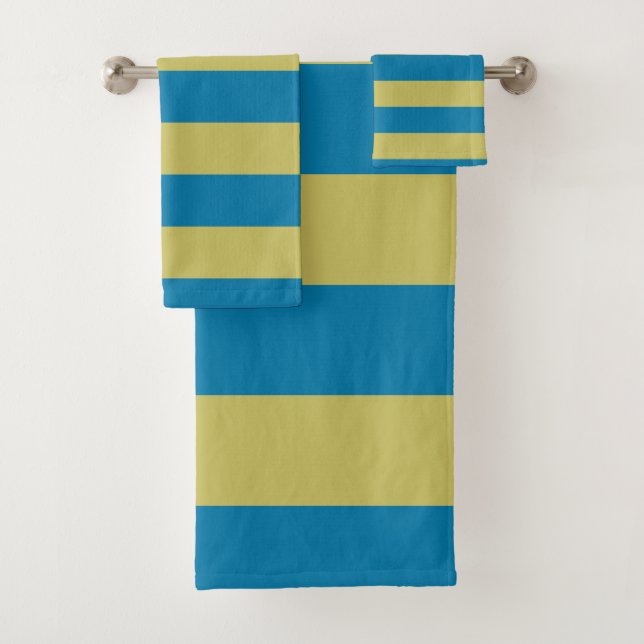 yellow and Blue Stripes Bath Towel Set (Insitu)