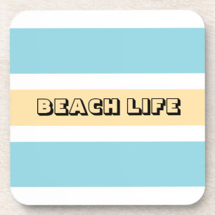 Yellow And Blue Stripes Beverage Coaster