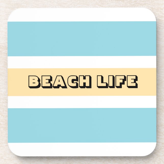 Yellow And Blue Stripes Beverage Coaster (Front)