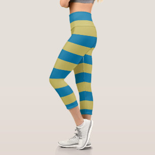 yellow and Blue Stripes Capri Leggings