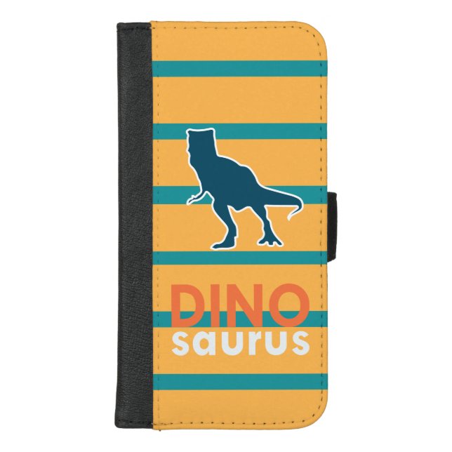 Yellow and blue stripes dinosaur t-rex boys iPhone wallet case (Front)