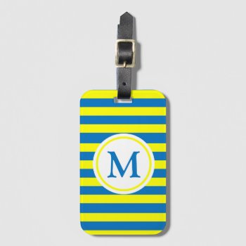 Yellow And Blue Stripes Monogram Luggage Tag by MissMatching at Zazzle