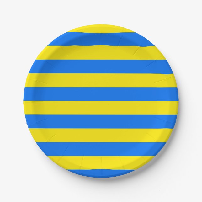 Yellow and Blue Stripes Paper Plates (Front)