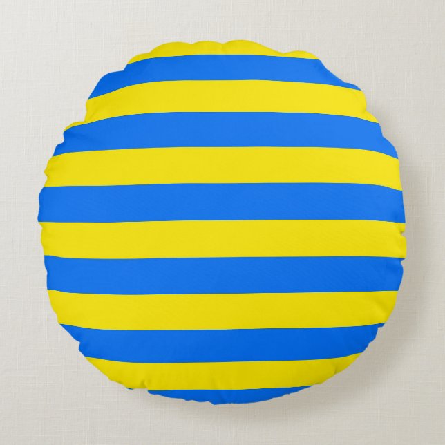Yellow and Blue Stripes Round Pillow (Front)