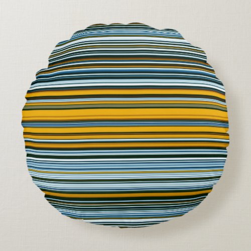 Yellow and Blue Stripes Round Pillow