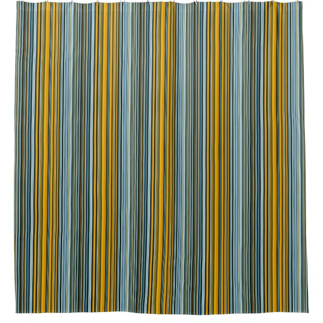 Yellow and Blue Stripes Shower Curtain (Front)