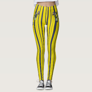 Yellow and Blue Stripes (with flower) Leggings